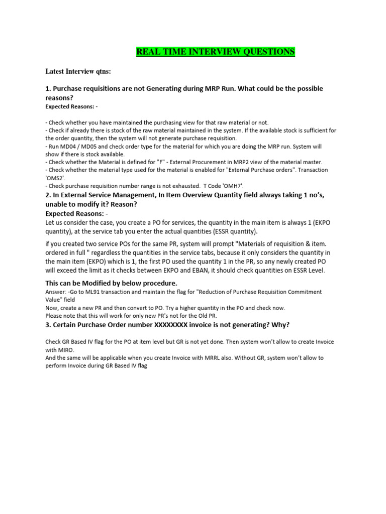 Real Time Interview Questions | PDF | Invoice | Procurement