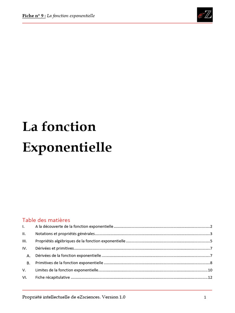 Propriétés de la fonction exponentielle | PDF | Fonction exponentielle ...