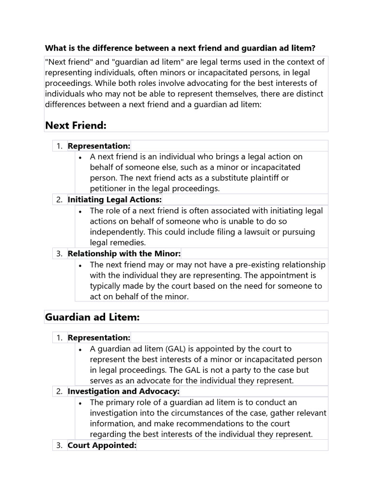 Next Friend vs Guardian Ad Litem Explained | PDF | Legal Guardian ...