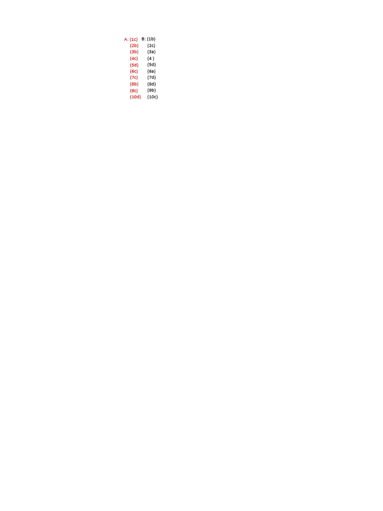 A: (1c) (2b) (3b) (4c) (5d) (6c) (7c) (8b) (9c) (10d) | PDF