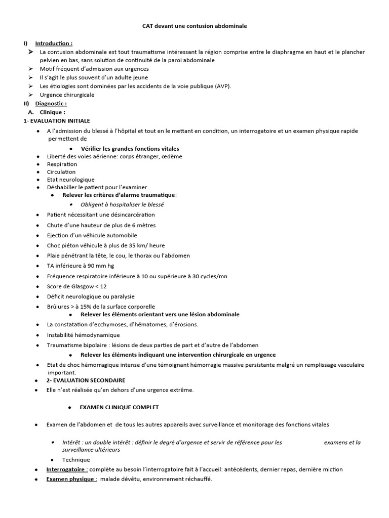 Contusion abdominale : diagnostic et traitement | PDF