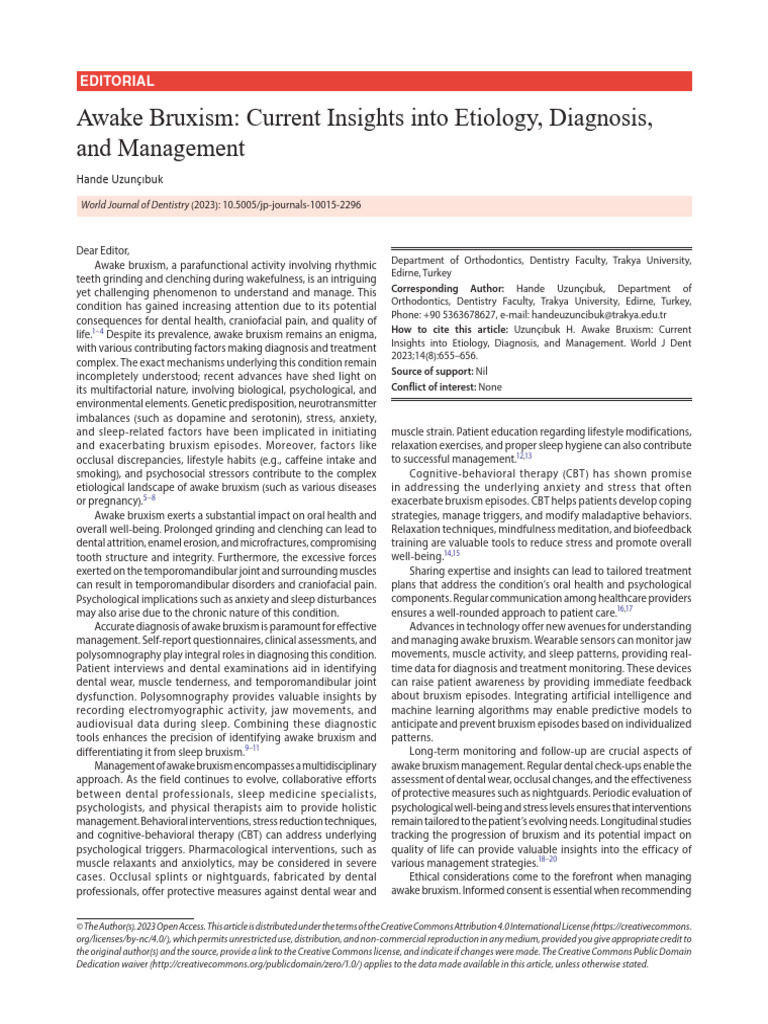 Managment in Awake Bruxism | PDF | Health Care | Medicine