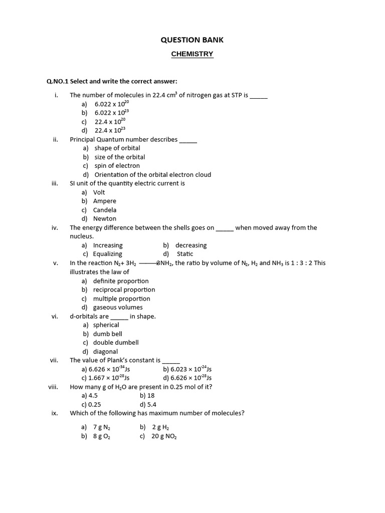 Question Bank Chemistry | PDF | Atomic Orbital | Atoms
