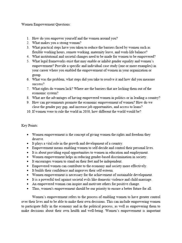 Women Empowerment Questions | PDF | Empowerment | Gender