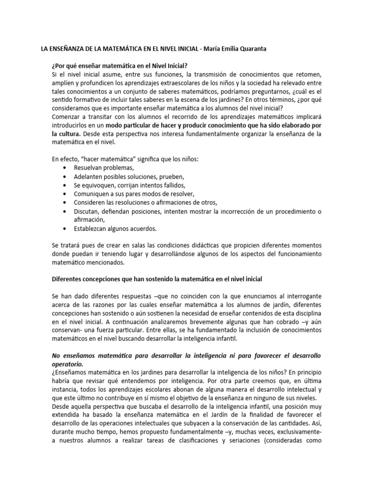 La Enseñanza de La Matemática en El Nivel Inicial | PDF