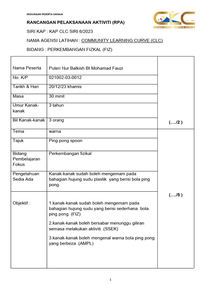 Templat Rpa Peserta (A) (1) Puteribalkish | PDF