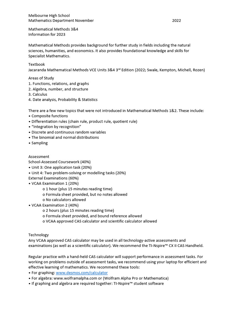 12 Maths Methods Information | PDF | Mathematics | Mathematical Analysis