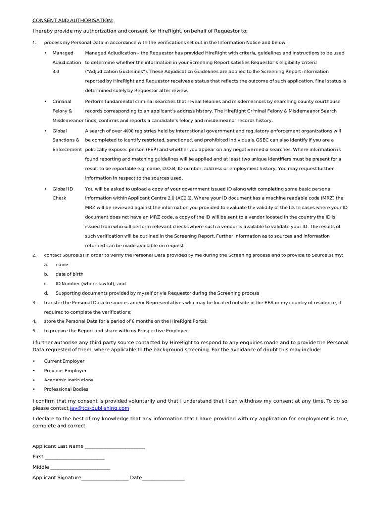 Consent and Authorisation Form | PDF