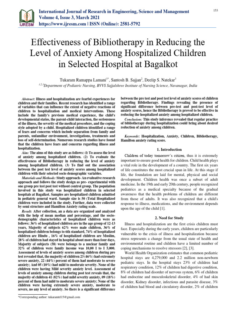 Picture Idea: Reducing Anxiety In Hospitalized Kids Pdf Anxiety Disorder