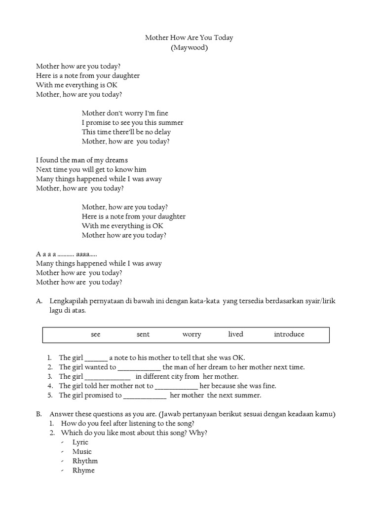 11 soal latihan lagu mother how are you today pdf