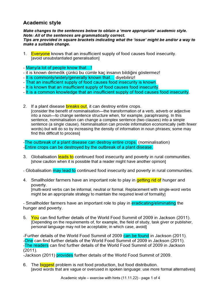 Academic Style Â Exercise With Tips Kopyası | PDF | Sentence ...