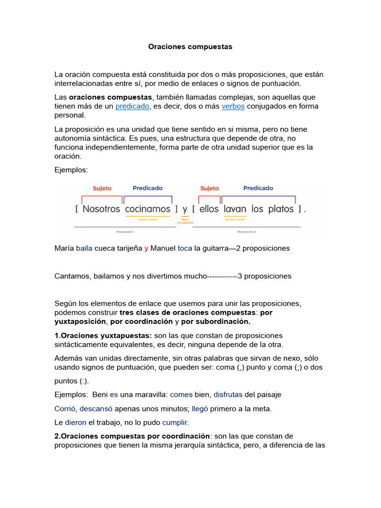 Tipos de Oraciones Compuestas | PDF | Oración (Lingüística) | Gramática