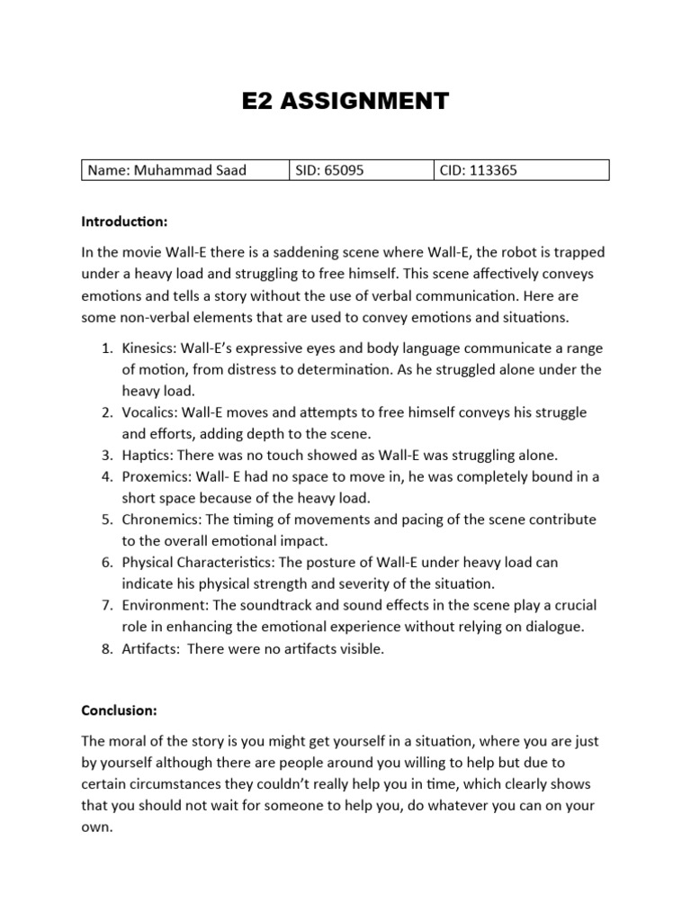 E2 ASSIGNMENT (Wall-E) | PDF