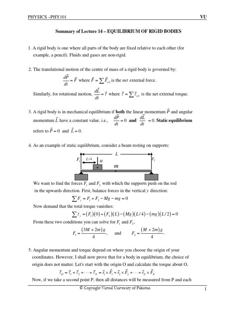 Lecture14 Equilibrium of Rigid Bodies PDF