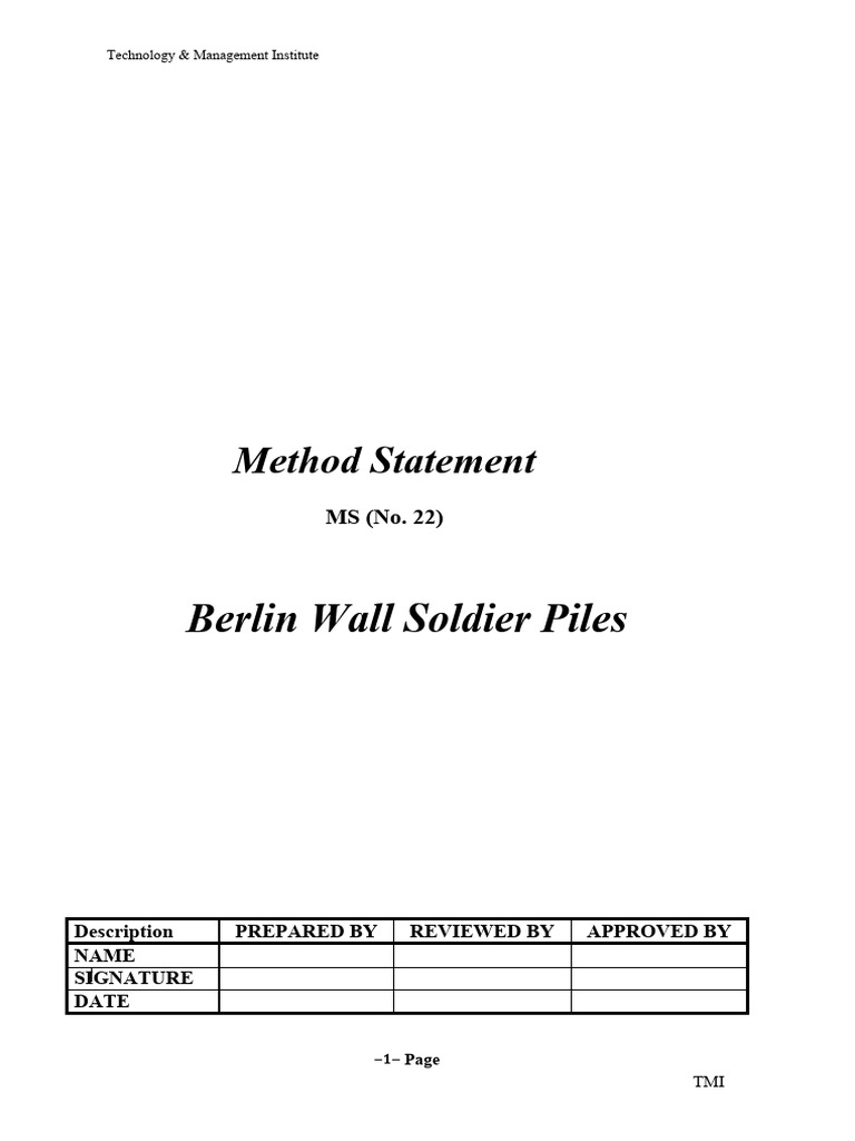 Berlin Wall Soldier Piles Method Statement | PDF | Deep Foundation ...