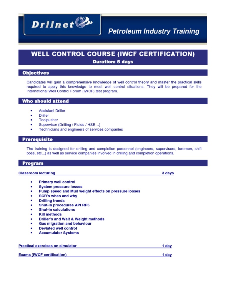 Well Control Course (Iwcf Certification)