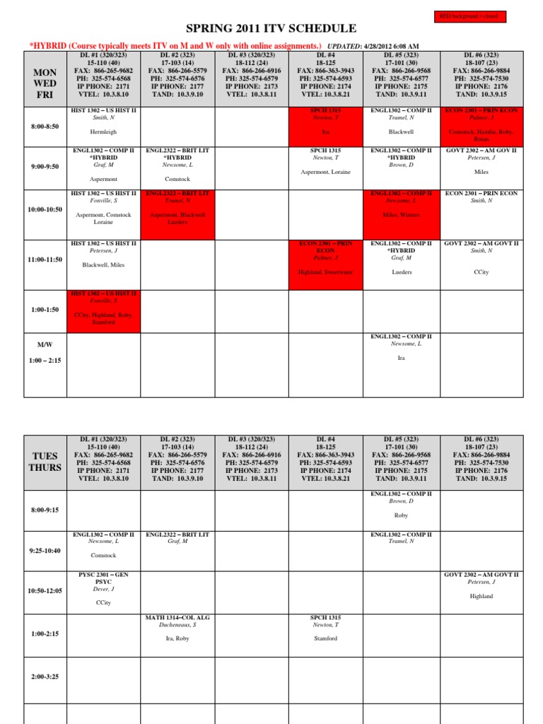 Spring 2011 ITV Course Schedule | PDF