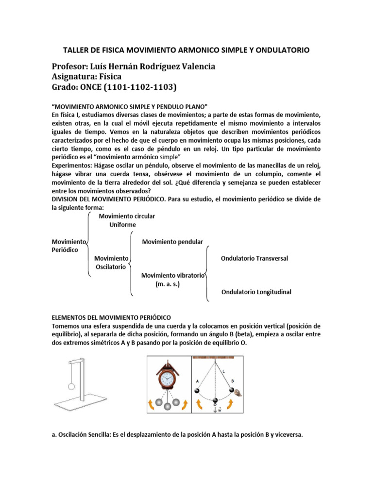 Taller de Fisica Movimiento Armonico Simple y Ondulatorio | PDF ...