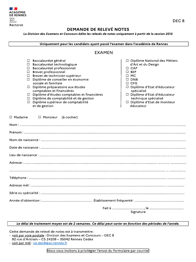 Demande De Relevé De Note : Demander son relevé de notes d’examen – DKMLD