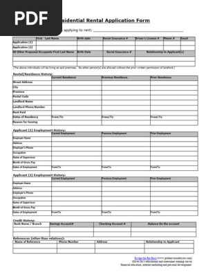 Residential Rental Application Form