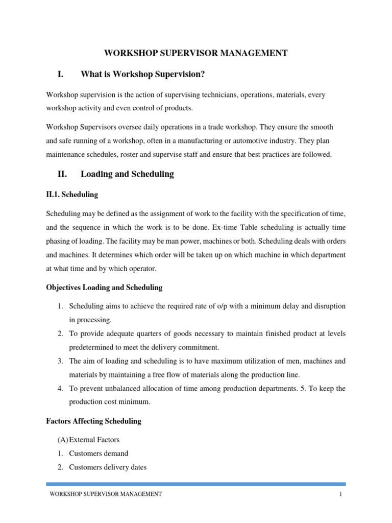 Workshop Supervisor Management Guide | PDF | Scheduling (Production ...
