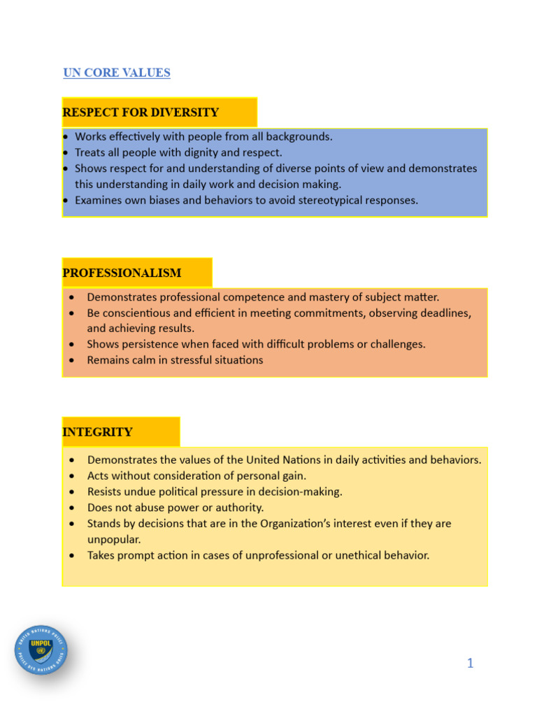 UN Core Values and Competencies | PDF | Goal | Decision Making
