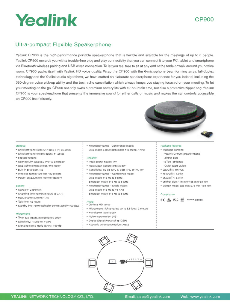 Yealink CP900 Datasheet | PDF | Microphone | Usb