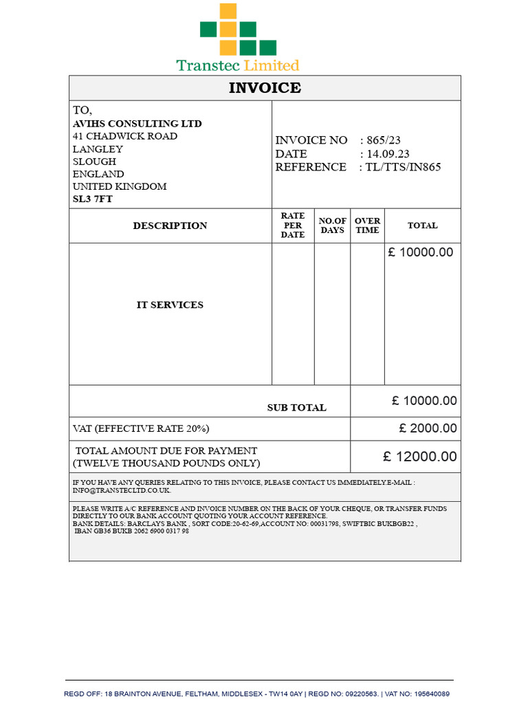 Invoice for IT Services - £12,000 Due | PDF