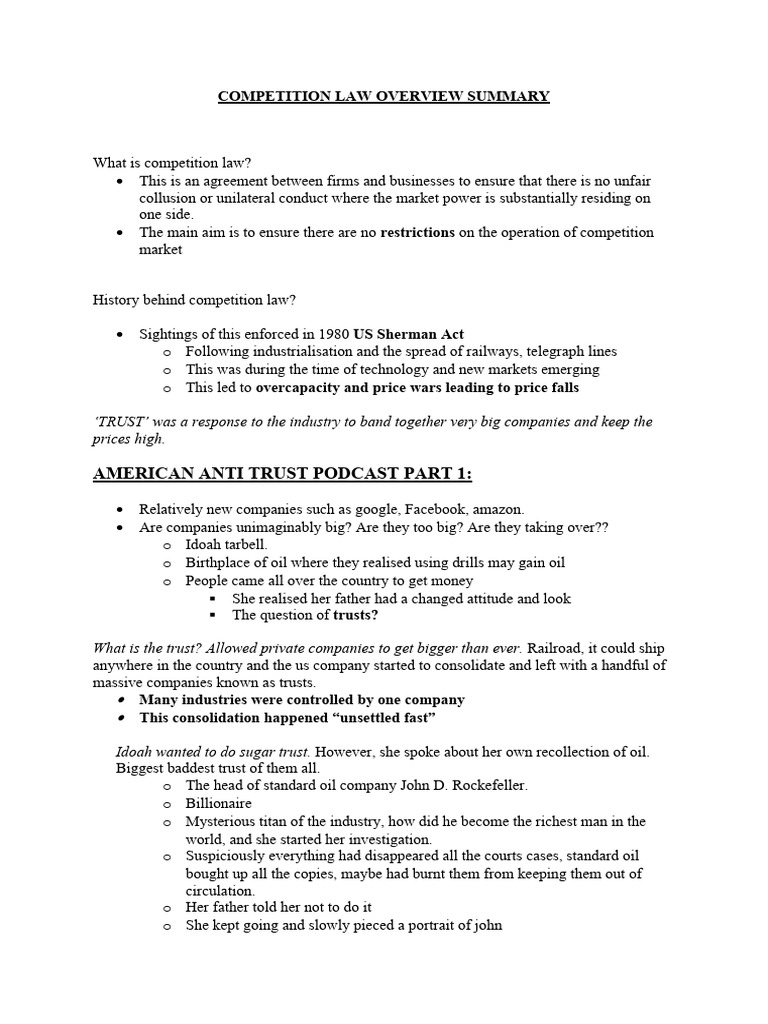 Competition Law Overview Summary | PDF | Competition Law | Economies