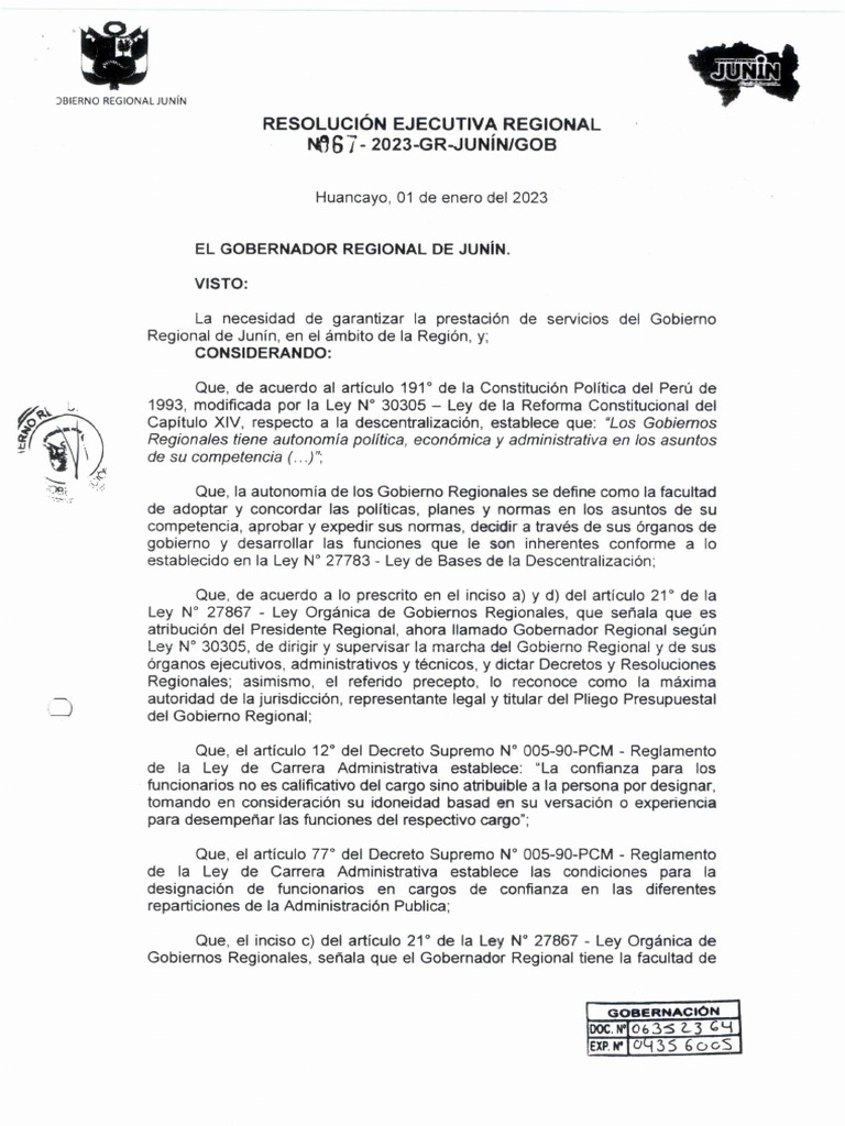 Resolucion Ejecutiva Regional 67 PDF | PDF | Estatuto | Gobierno