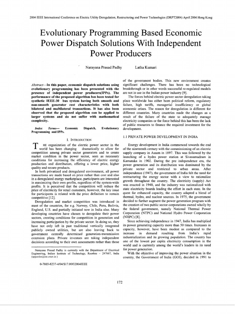 Evolutionary Programming Based Economic Power Dispatch Solutions With ...