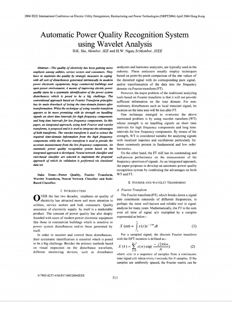 Automatic Power Quality Recognition System | PDF | Wavelet | Algorithms