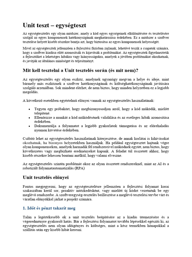 Unit Teszt | PDF