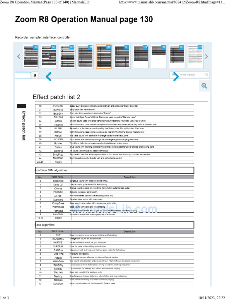 Zoom R8 Effects Patch List | PDF | Guitars | Sound