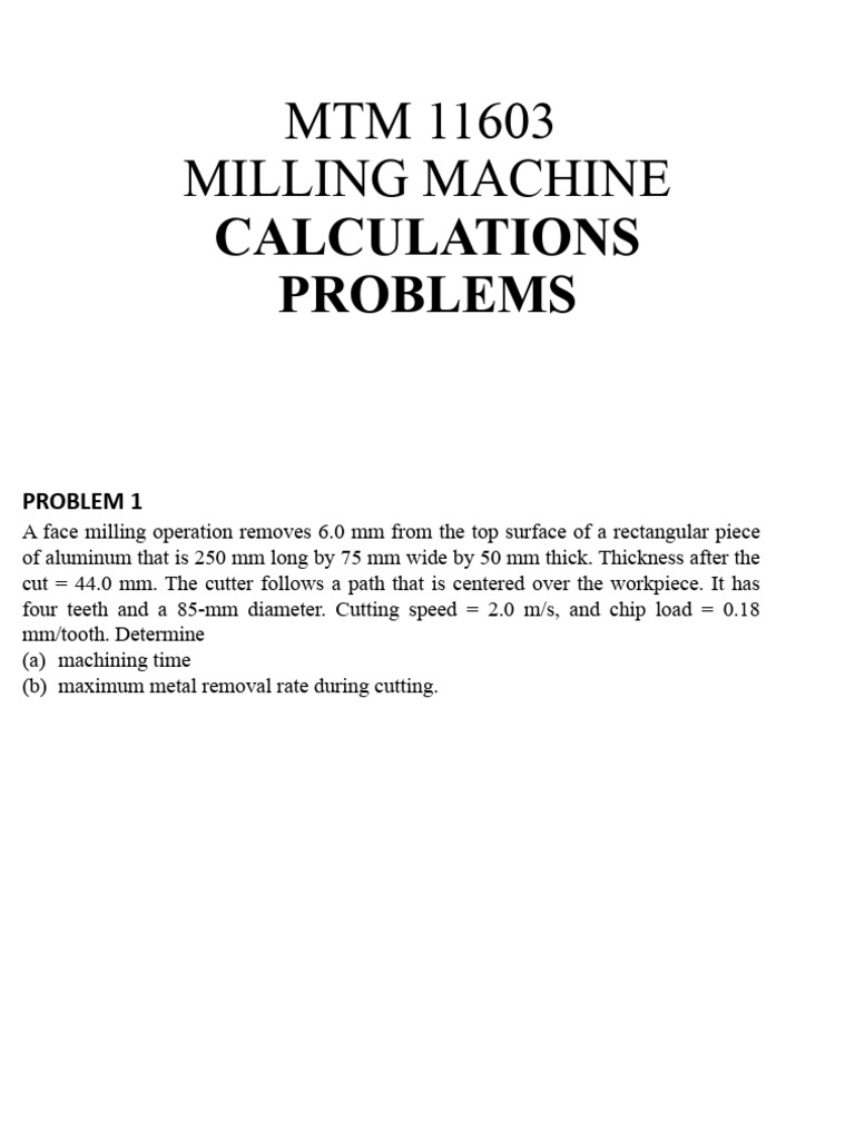 Chapter 5 Milling MachineCalculation Problems11 May 2022 PDF