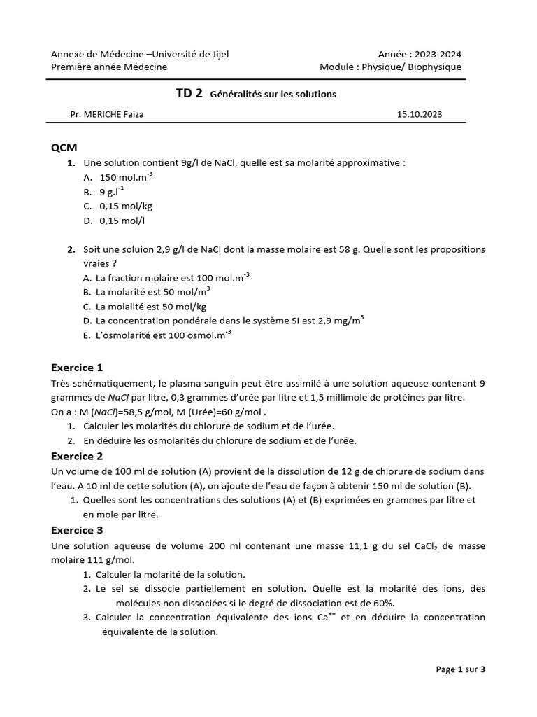 TD N2 Part 2 Biophys Solutions MERICHE Faiza 28.10.2013 | PDF ...