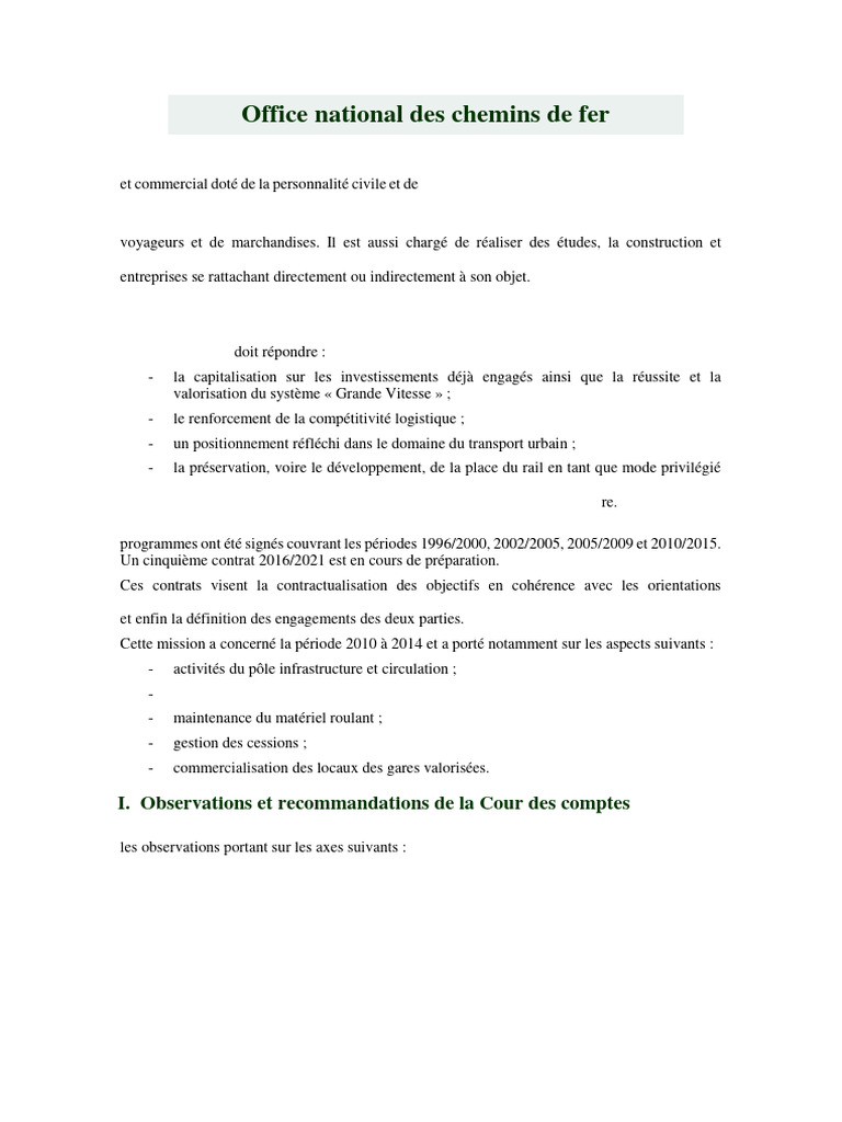 Gestion et performance de l'ONCF 2010-2015 | PDF | Transport | Économie