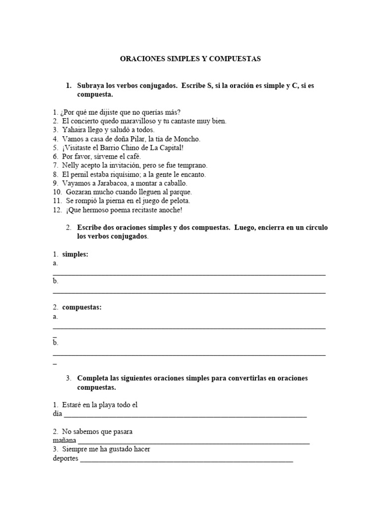 Oraciones simples y compuestas para niños | PDF