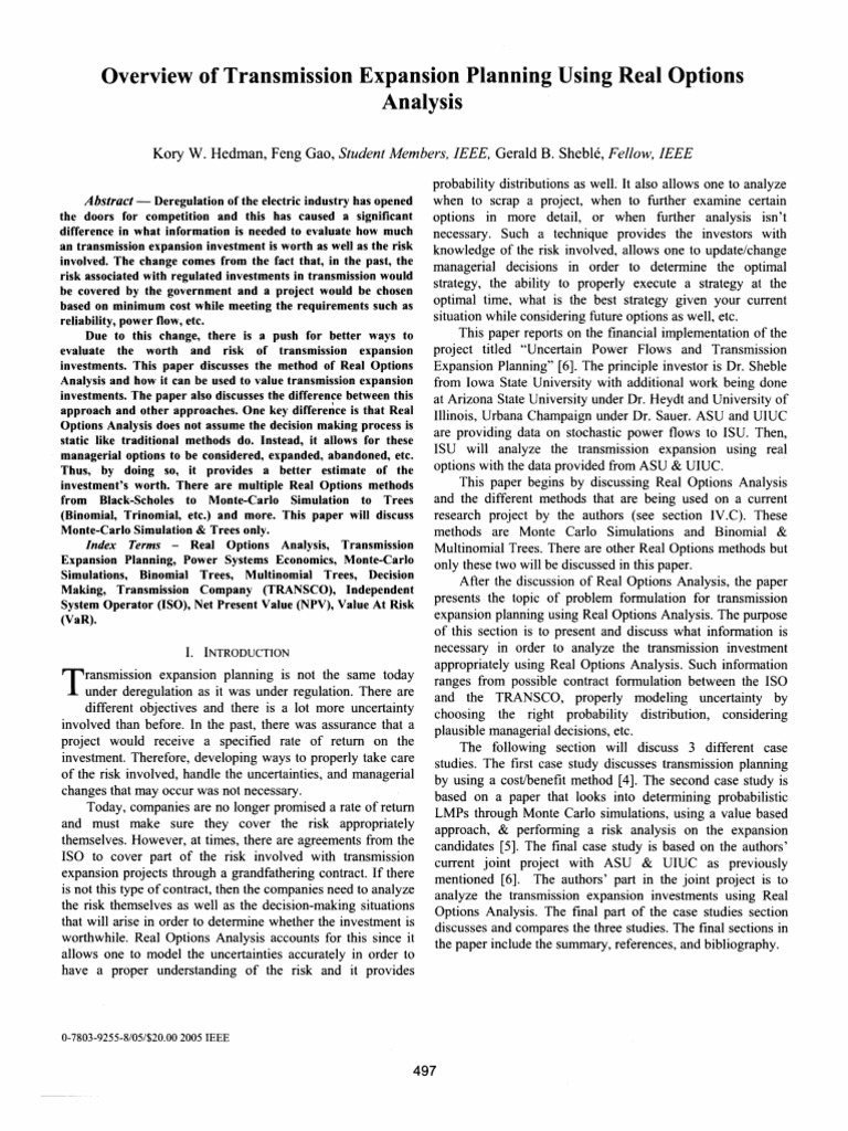 Expansion Planning Using Options Analysis: of Transmission | PDF ...