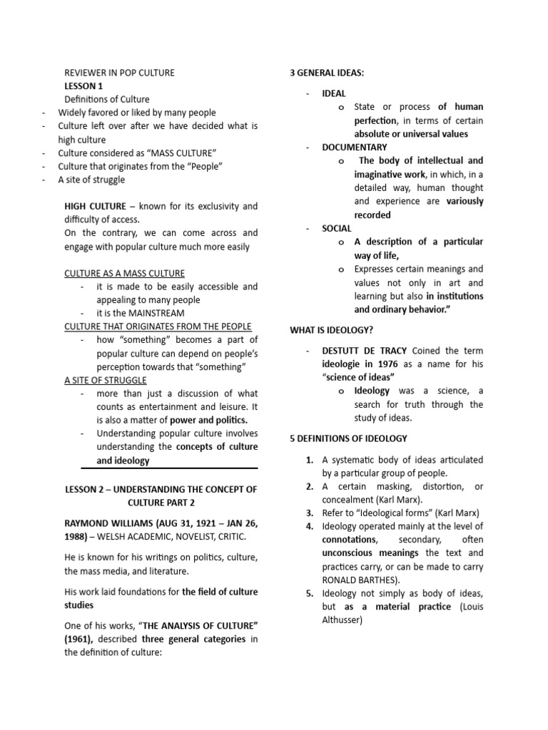 Reviewer In Pop Culture Pdf Ideologies Popular Culture
