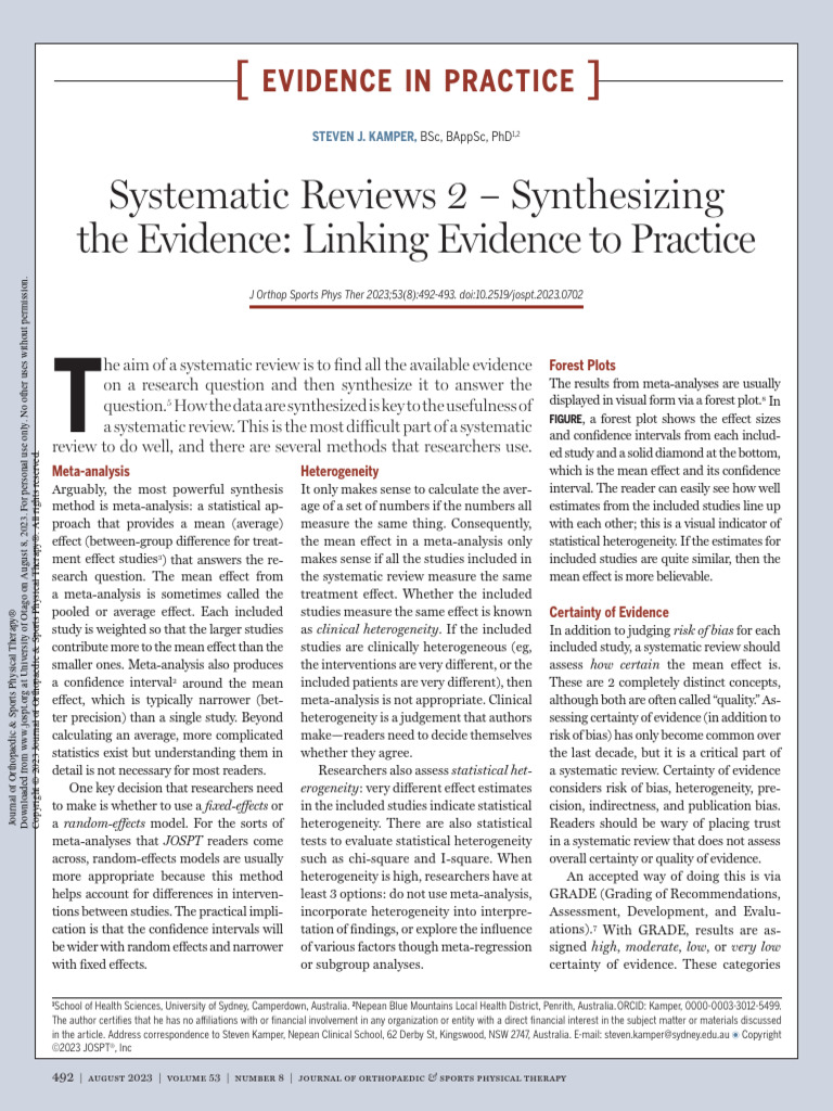 Systematic Reviews 2 - Synthesizing The Evidence | PDF