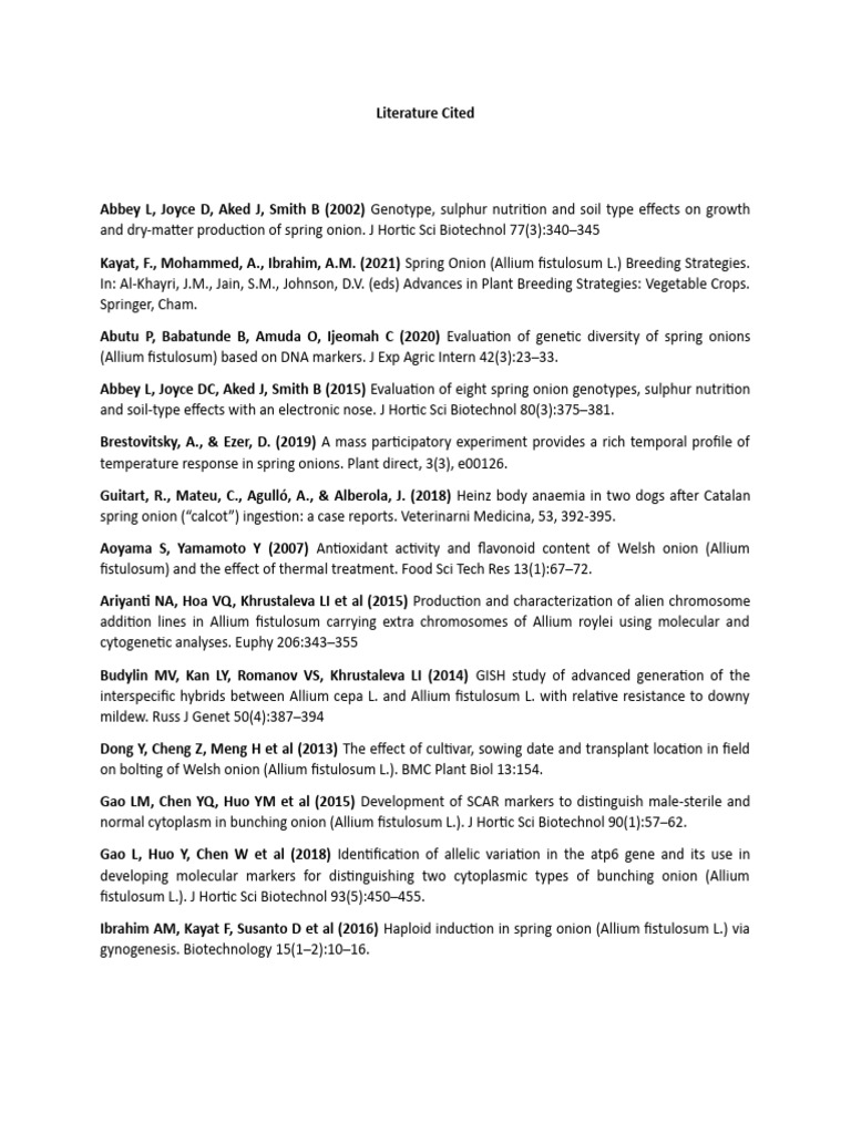 Spring Onion Research References List | PDF | Genetics | Biology