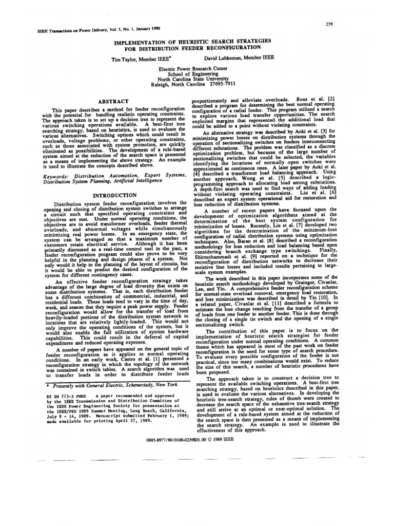 Implementation of Heuristic Search Strategies For Distribution Feeder ...