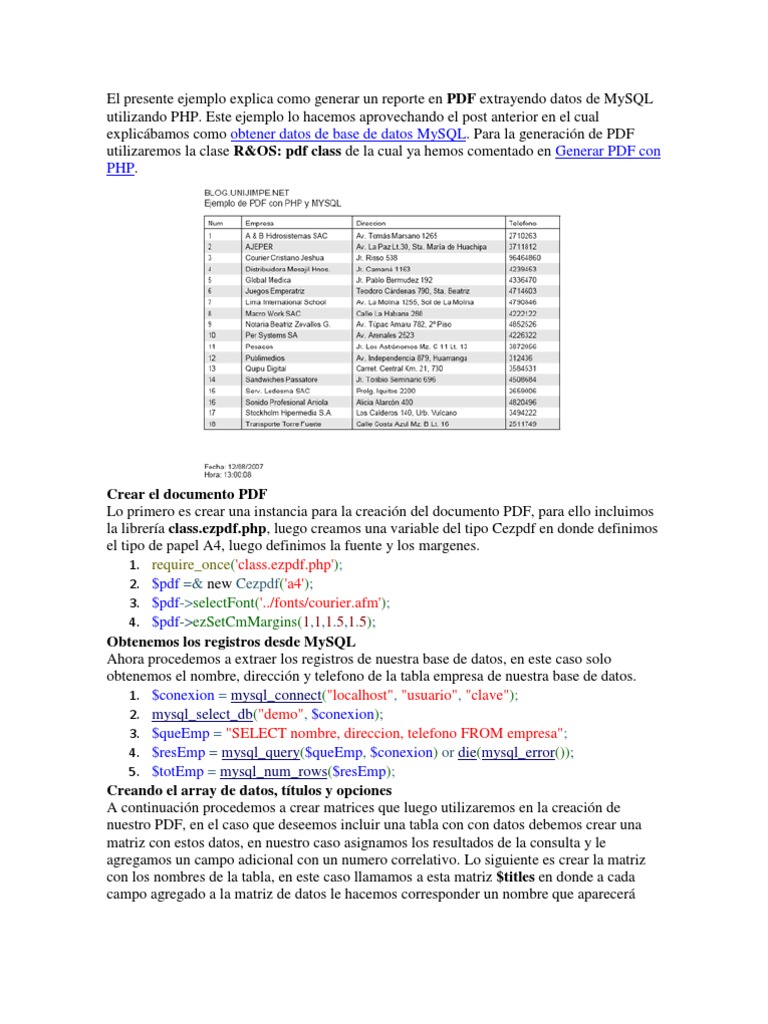 Generación de PDF con PHP y MySQL | PDF | Formato de Documento Portable ...