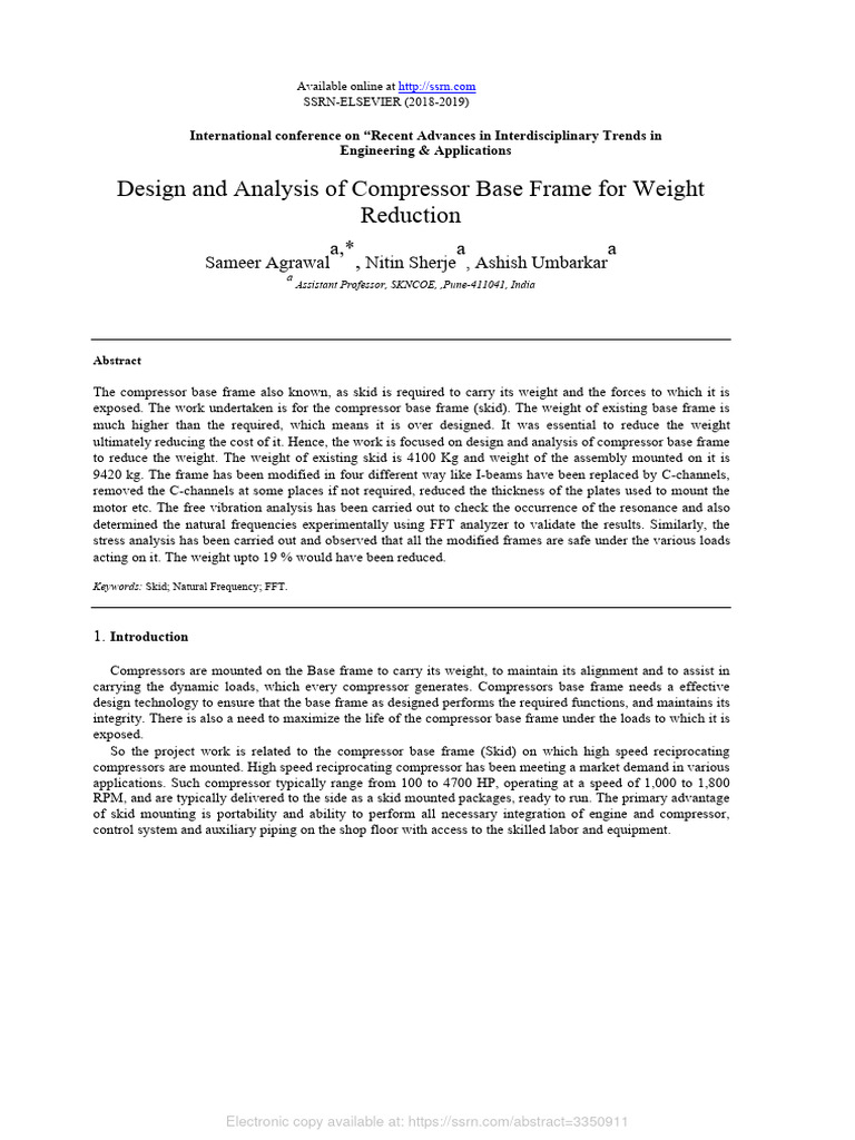 Compressor Base Frame Weight Reduction | PDF