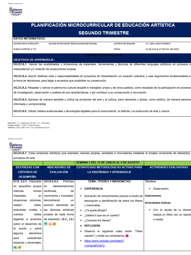 Actividades de ECA para Cuarto Grado | PDF | Evaluación | Aprendizaje
