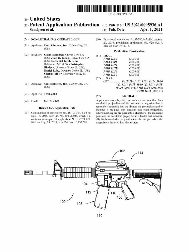 Non Lethal.Gas Operated.Gun US20210095936A1 PDF
