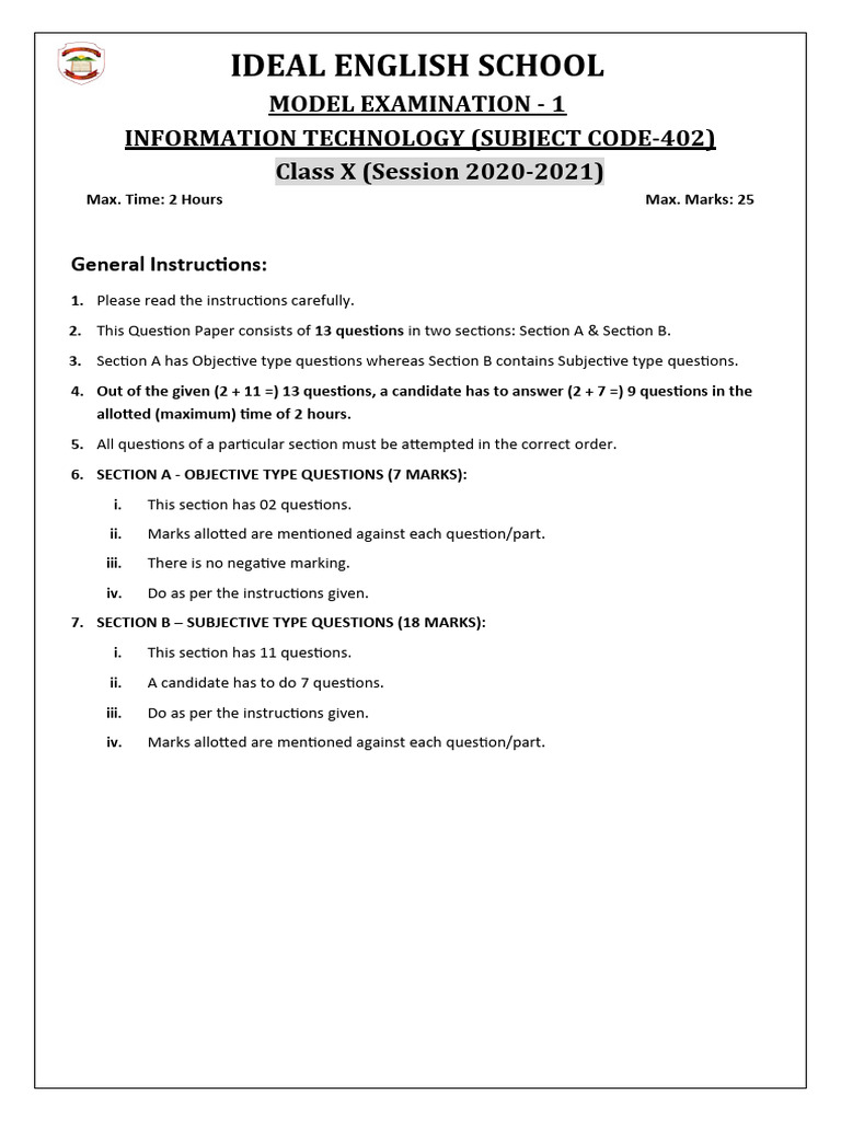 Model Examination1 | PDF