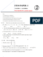 Maths - 1 Paper - 1 Guess March 2022