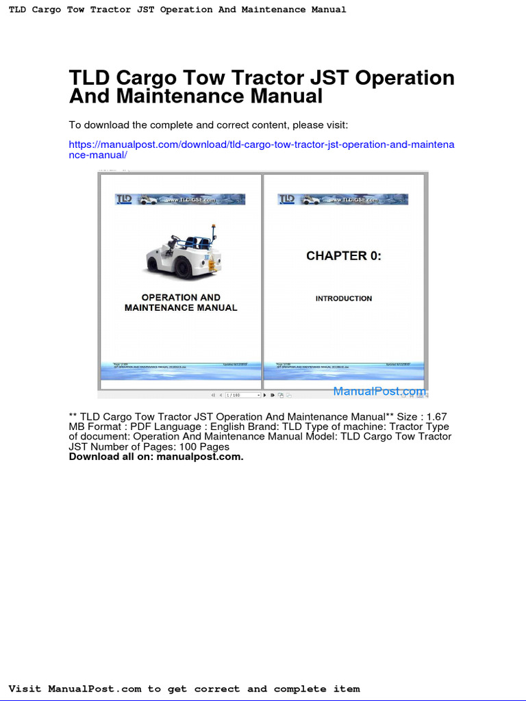 TLD Cargo Tow Tractor JST Operation and Maintenance Manual PDF